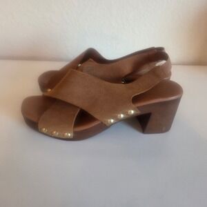 Christian Di Riccio Brn Suede Studded Wood Platform Slingback Sandals 8.5M Italy